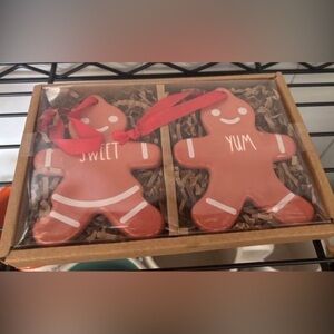 Rae Dunn Gingerbread Ornaments with Red Ribbon